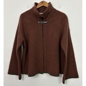 Chiaramente Italian Wool Funnel Neck Zigzag Jacket Burgundy Womens Large